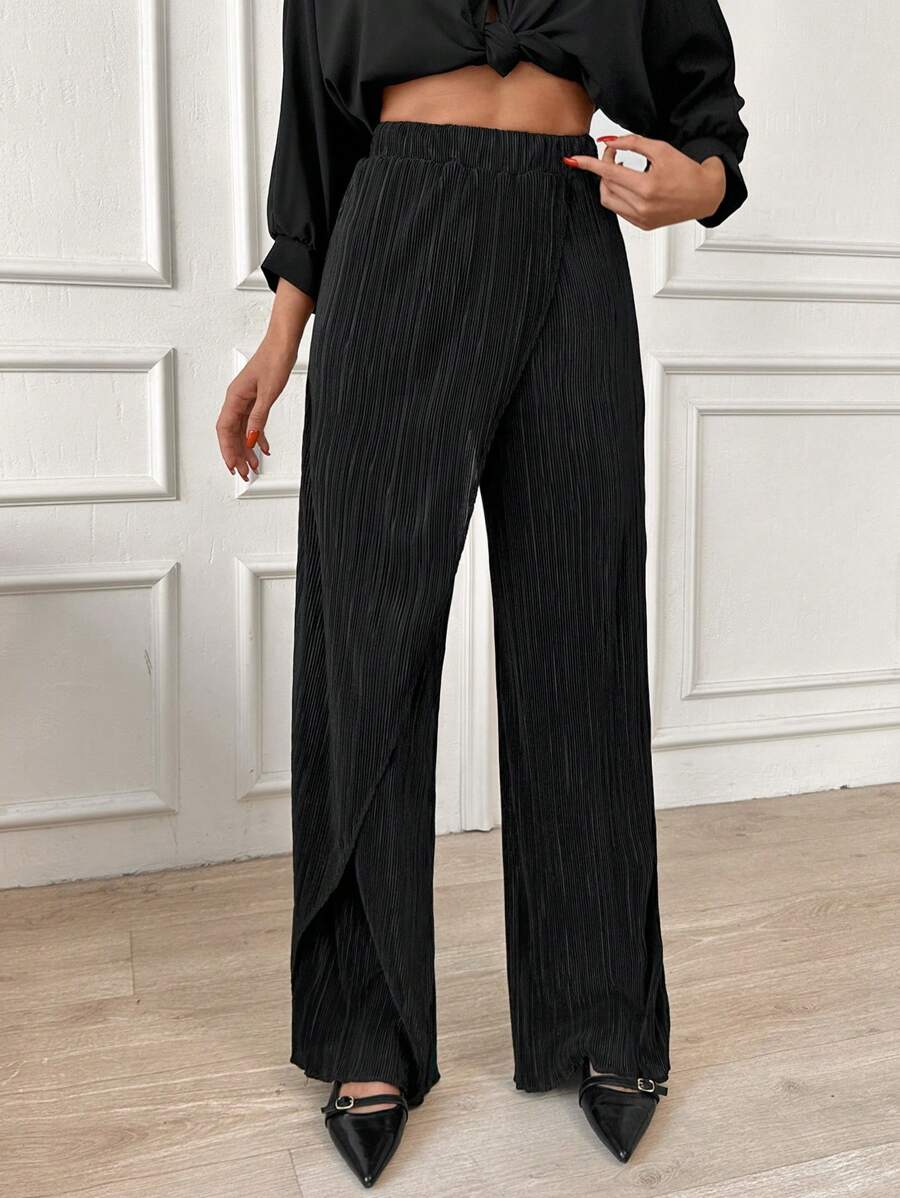 EURMUSE 裹身细节缎面褶皱优质长裤