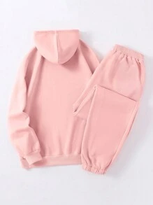 INAWLY 2pcs Star & Letter Print Hooded Sweatshirt And Long Pants Set - Baby Pink - View 2