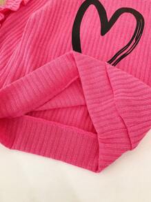 SHEIN 女小童愛心圖案荷葉邊插肩袖運動衫和緊身打底褲 - 玫紅色 - 查看 6