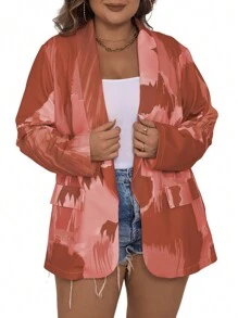 SHEIN Clasi Plus Size Spring & Autumn Batik Print Shawl Collar Casual Blazer - Dusty Pink - View 7