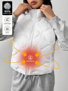 SHEIN EZwear Women's White Woven Sleeveless Down Jacket Warm Early Winter Vest - White - View 2