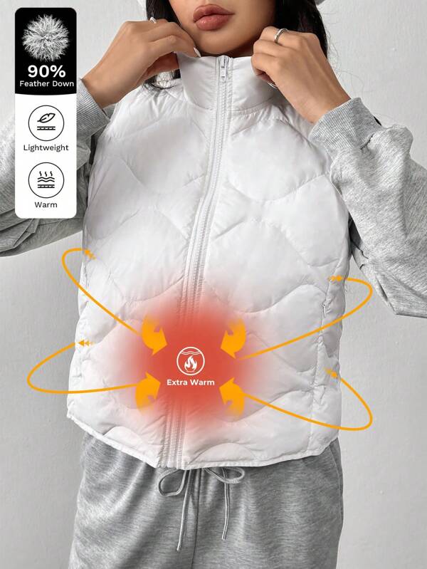 SHEIN EZwear SHEIN EZwear Women's White Woven Sleeveless Down Jacket Warm Early Winter Vest