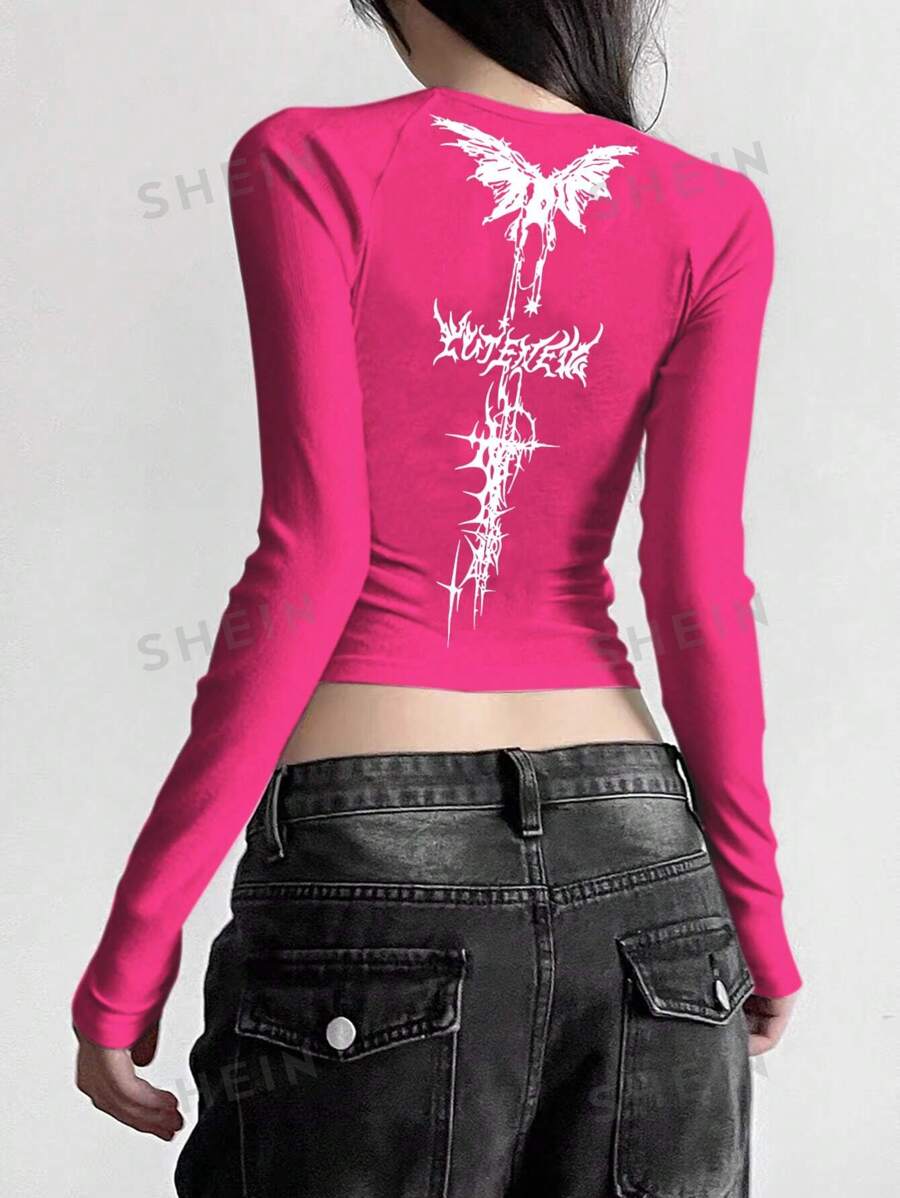 INAWLY Camiseta casual de manga larga y ajustada con estampado de mariposa para mujeres, primavera y verano