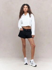 MISSGUIDED Quần short denim ống rộng - màu đen - Xem 4