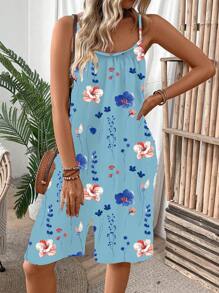 Chiquease Mono casual suelto con bolsillos y estampado floral para mujer