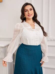 Modelyn Plus Size Bell Sleeve Solid Color Casual Blouse, Spring Autumn