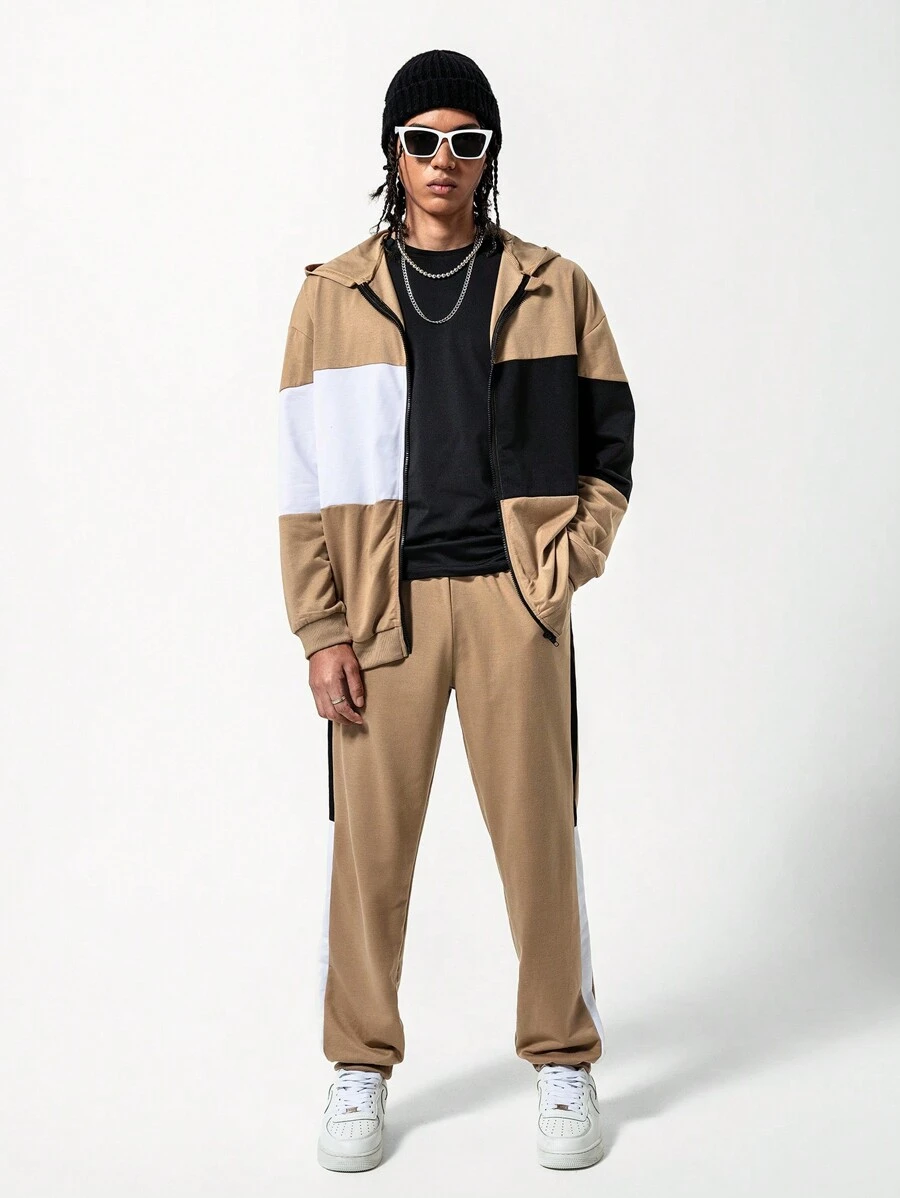 2pcs/Set Teenager Boys Casual Plaid Comfortable Hooded Top And Pants - Multicolor - View 1