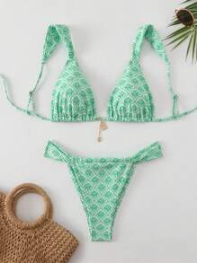 Swim Vcay 1 套女士花卉印花比基尼泳装，适合夏季海滩 - 綠色 - 查看 1