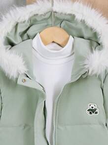 Abrigo informal acolchado con capucha, cremallera delantera y estampado de manga larga para niños preadolescentes