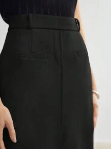 MOTF PREMIUM SOLID SPLIT BACK STRAIGHT SKIRT WITHOUT BELT - Black - View 2