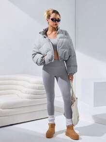 VARSITIE Gray High Waist Tight Women Casual Leggings - Light Grey - View 3