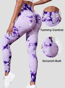 Easithlete Quần Leggings Thể thao Nữ Cà vạt nhuộm - Màu tím - Xem 1