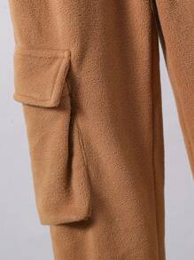 Tween Boys Winter Thickened Warm Fleece 3D Pocket Sports Sweatpants - Khaki - View 3