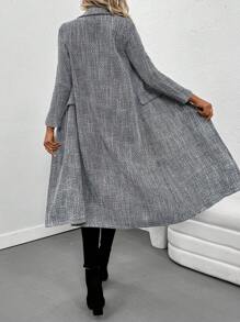 Chiquease Áo khoác ấm áp cổ đứng dài tay thanh lịch cho nữ, mùa đông - Xám - Xem 2