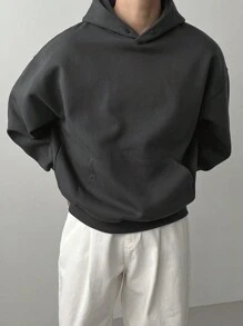 DAZY Men Kangaroo Pocket Drop Shoulder Hoodie - Dark Grey - View 2