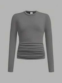 SHEIN ChillGRL 三件套少女休闲套装，收腰圆领修身短款长袖T恤，适合学校、校园、学院风秋冬穿着 - 彩色 - 查看 5