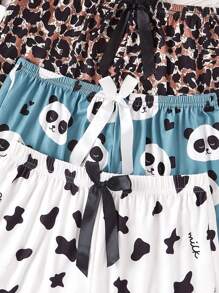 3pcs/Set Cartoon Print Camisole & Shorts Pajama Set - Multicolor - View 4