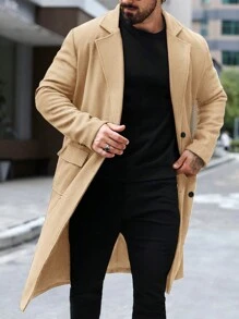 Manfinity Mode Chaqueta de trabajo de manga larga con cuello de solapa y unicolor para hombres, para otoño/invierno - Caqui - Ver 7
