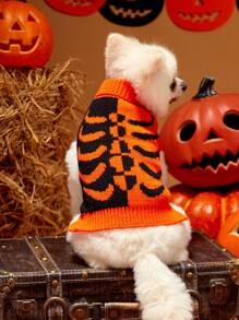 PETSIN 1 buc. Animal de companie Halloween Negru Portocaliu Contrast Scheleton Cozy Warm Dog Pulover