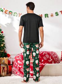 卡通大头圣诞老人与驯鹿印花男士睡衣套装 - 彩色 - 查看 7