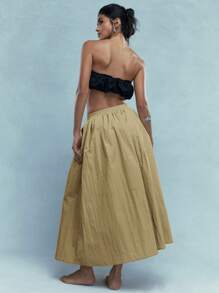 MISSGUIDED Nylon Fluffy Midi Skirt With Pockets - Brown - View 2