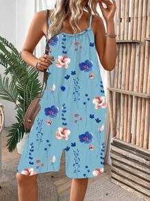 Chiquease Mono casual suelto con bolsillos y estampado floral para mujer