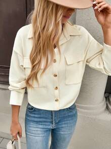Chiquease Women's Solid Color Button Front Pocket Cardigan - Apricot - View 3