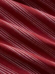 SHEIN MOD Plus Size Versatile Casual Simple Cotton Rope Tie Waist Red Striped Wide Leg Pants - Red - View 5