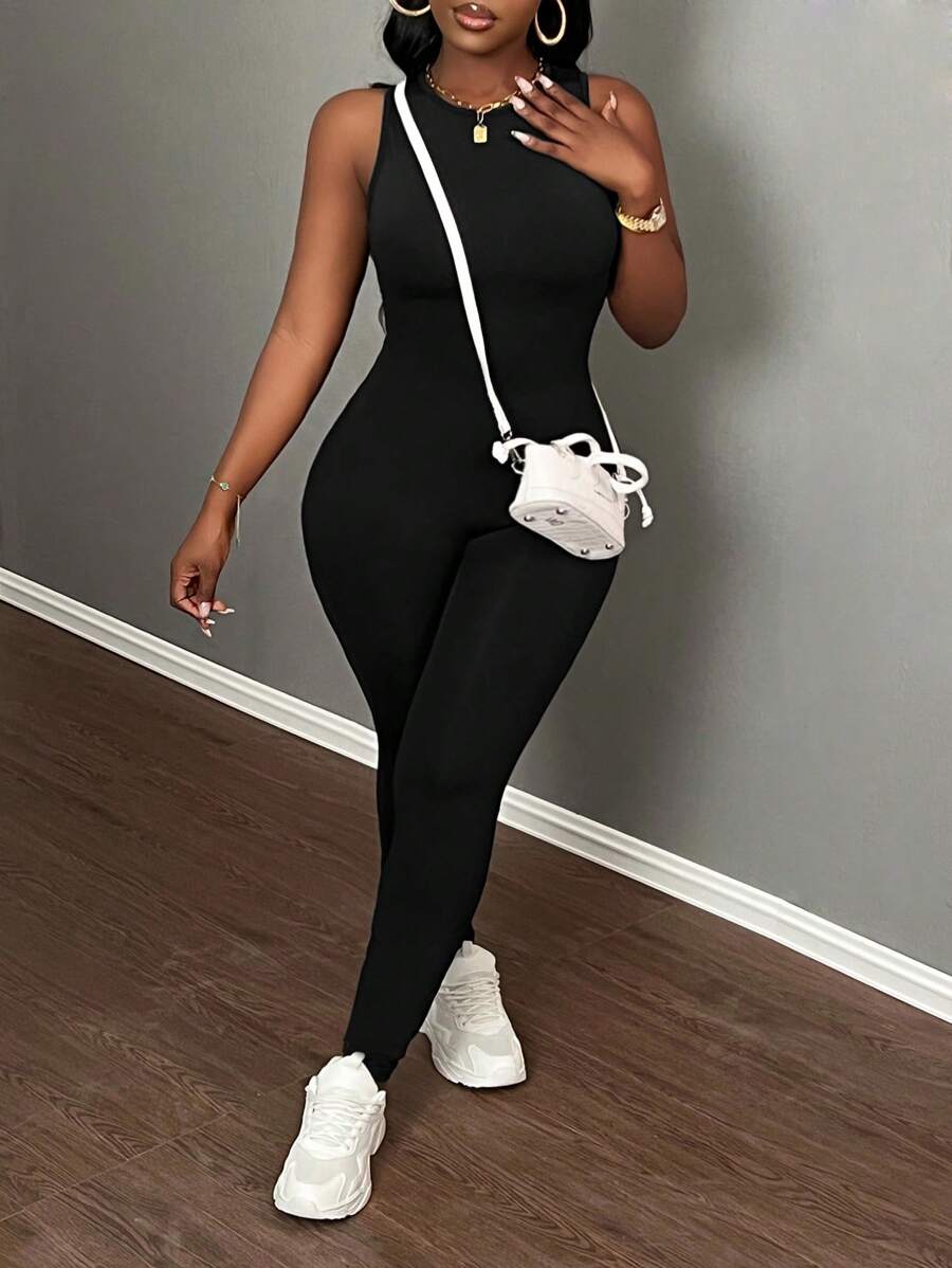 Slaydiva Bộ áo liền quần không tay gợi cảm mới về mùa hè cho bữa tiệc lễ hội âm nhạc - màu đen - Xem 1