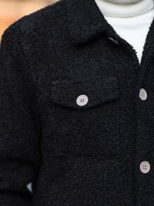 Manfinity Homme Chaqueta tipo teddy con bolsillo con solapa talla grande para hombre