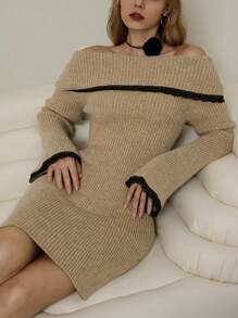 Chiquease Color Block Off-Shoulder Long Sleeve Sweater Dress