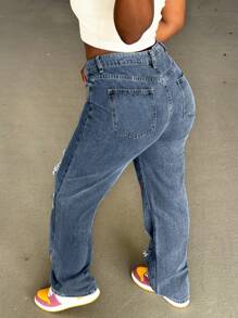 Young Casual American Style Graphic Print Jeans Spring - Dark Wash - View 2