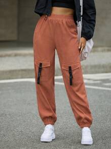 Flirla Casual Solid Color Jogger Pants
