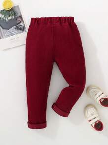 SHEIN Young Boy Solid Pocket Simple Casual Pants - Burgundy - View 2