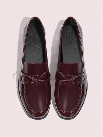 CUCCOO DOLLMOD 圆头蝴蝶结装饰舒适女式平底鞋女巫秋季勃艮第平底鞋新年假期