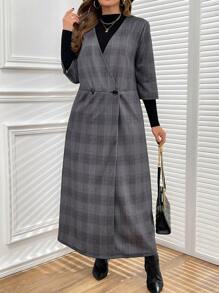 SHEIN Clasi Plus Size Women Grid Plaid Woolen Suit Set, Warm Business Attire For Teachers, Autumn Winter - Multicolor - View 4