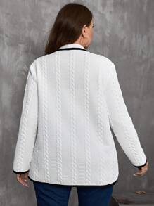 EMERY ROSE Áo khoác nữ cỡ lớn dáng suông mùa thu/đông, phối màu tương phản, thích hợp cho lễ Tạ ơn. - trắng - Xem 4