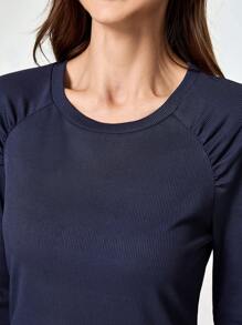 TaskEZ Set Scrub Uniforms - Simple Round Neck Long Sleeve Top And Pants - Navy Blue - View 4