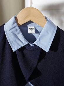 SHEIN Young Girl And Young Girl Casual Autumn New 2 In 1 Shirt Patchwork Sweatshirt Dress, Fashionable, Versatile, Suitable For Everyday Outings, Can Be Paired With Various Jackets, Suitable For Leisure Occasions,