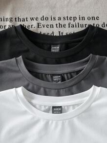 SHEIN EZwear 3 pièces/set t-shirt à manches longues à col rond imprimé de lettres ajusté et décontracté pour femmes, convient pour l'automne - Multicolore - Voir 4