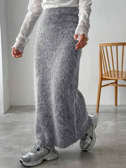 FRIFUL 女士纯色松紧腰长款休闲毛衣裙秋冬