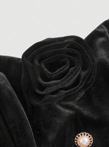 SHEIN MOD Black Vintage Velvet Dress With 3D Floral Pattern,Sexy Women Dresses,Masquerade Ball Dress , Women Dress,Sexy Black Dress,Witch Dress,Sexy Party Dress,Cat Woman Costume