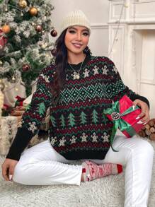 SHEIN LUNE Plus Size Ribbed Stripe Pocket Button Front Casual Woman Sweater For Christmas,Holiday Outfits,Country Tops