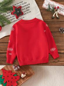 SHEIN Baby Girls' Round Neck Deer Pattern Sweater, Suitable For Family Gatherings, Outings, And Christmas,In Fall/Winter