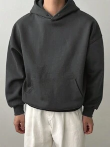 DAZY Men Kangaroo Pocket Drop Shoulder Hoodie - Dark Grey - View 5