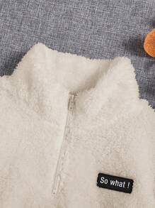 SHEIN Áo nỉ rộng rãi cổ đứng màu trơn cho bé gái tuổi mới lớn - Màu be - Xem 5