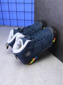 Autumn/Winter Children's Mid-Top Lace-Up Thermal Lined Warm Boots, Suitable For Outdoor Activities - Blue - View 4