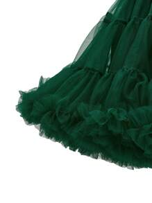 Rok Tutu Jala Mengembang Kasual Elegan Lucu untuk Anak Perempuan Remaja - Dark Green - View 3
