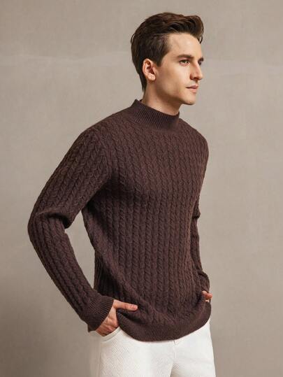 Manfinity Homme Áo len cổ đứng trơn màu cho nam, thường ngày mùa thu đông