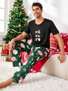 卡通大头圣诞老人与驯鹿印花男士睡衣套装 - 彩色 - 查看 2